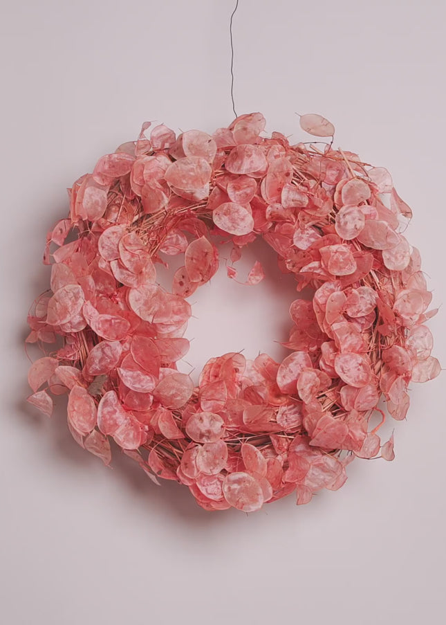 Coroniță Decorativă Lunaria Piersică – Aranjament Natural Handmade, Nuanță Somon Pastel