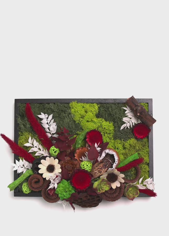 Tablou decorativ „Crimson Garden” – compoziție în tonuri de roșu și verde