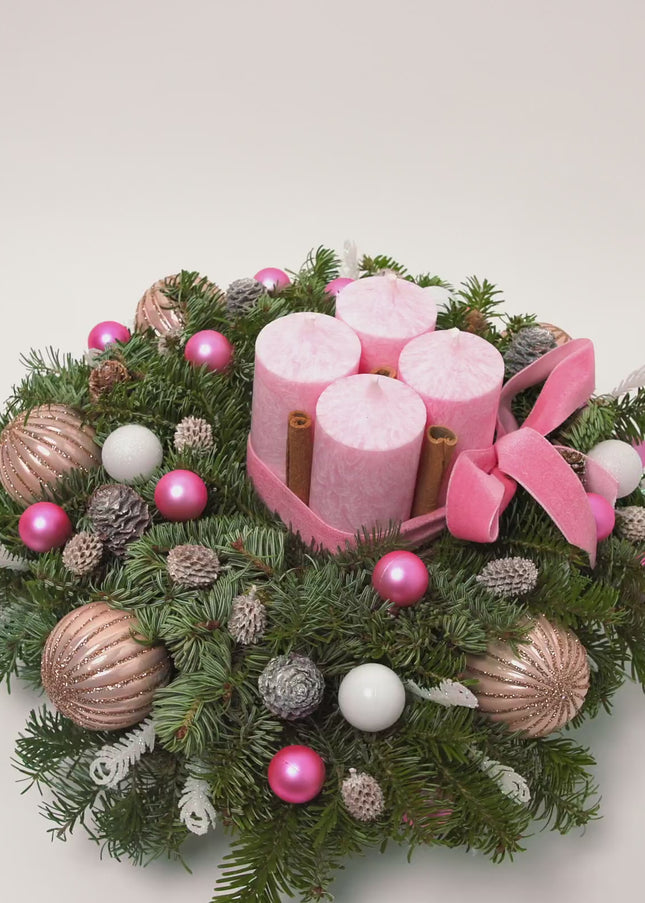 Aranjament Crăciun Advent "Pink Velvet" din brad Nobilis