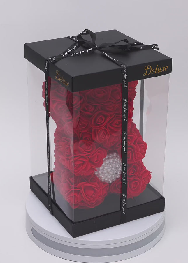 Aranjament de Lux "Ruby Pearl Teddy" în Cutie Dior Style
