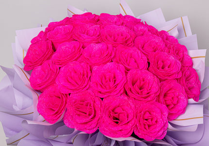 Buchet Gigant "Pink Orchid" cu 69 Trandafiri și Sclipici