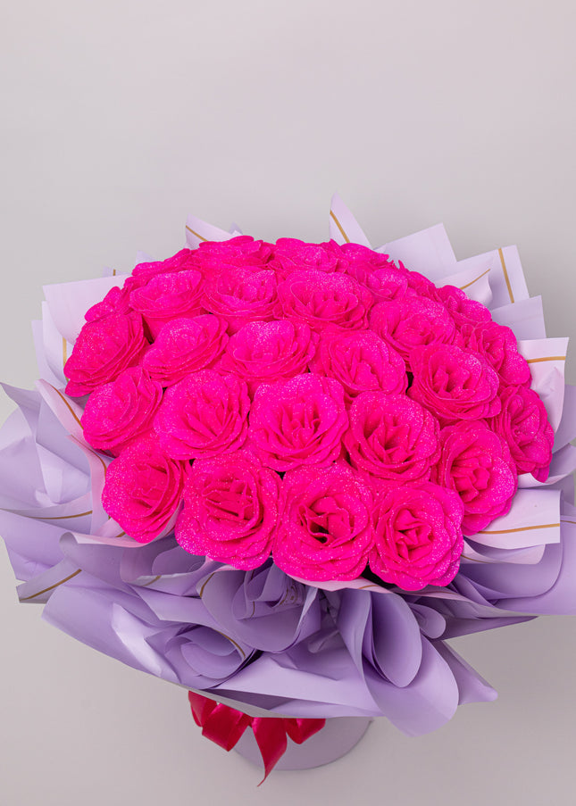 Buchet Gigant "Pink Orchid" cu 69 Trandafiri și Sclipici