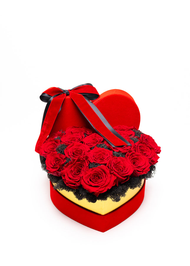 Aranjament Inimă Lux 21 Trandafiri Criogenați Roșii