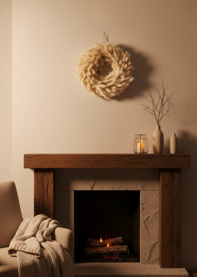 Coroniță Decorativă din Lagurus Alb Natural – Aranjament Pufos „Coda Mâței” Stil Boho