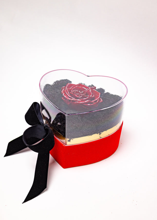Aranjament de Lux "Ruby Heart Sparkle" cu Trandafir Criogenat