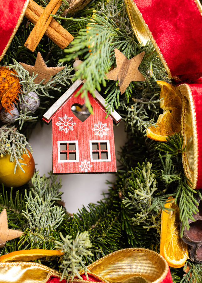 Coroniță Crăciun "Artisan Red Cabin" Mix Brad Natural