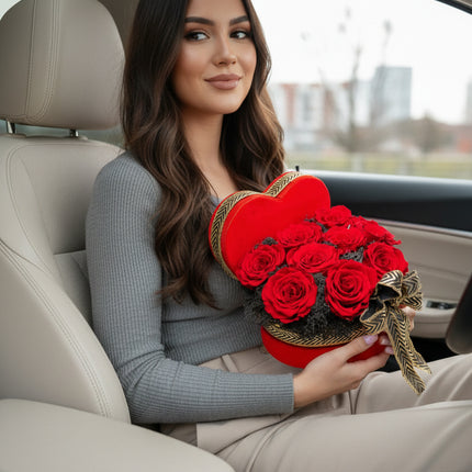 Aranjament Inimă Lux 9 Trandafiri Criogenați Roșii