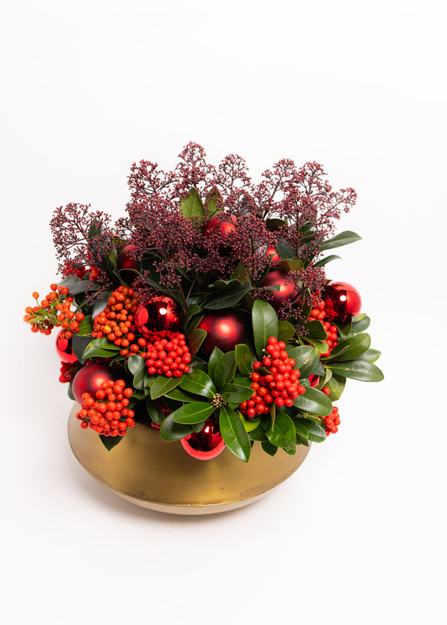 Aranjament Lux FloraArt cu Skimmia în Vas de Cupru