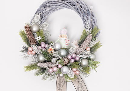 Coroniță Crăciun "Pastel Nutcracker" pe Lemn Împletit