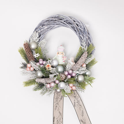 Coroniță Crăciun "Pastel Nutcracker" pe Lemn Împletit