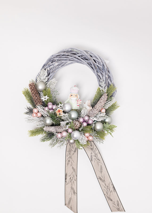 Coroniță Crăciun "Pastel Nutcracker" pe Lemn Împletit