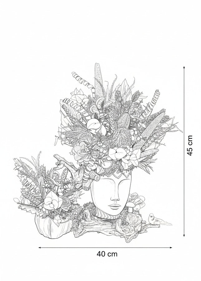 Aranjament floral „Autumn Spirit” în bust sculptural – compoziție rustică cu flori uscate și elemente naturale