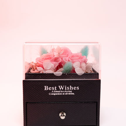 Aranjament 3 Trandafiri Criogenați Roz, Cutie Acrilică "Best Wishes"