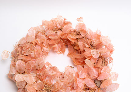 Coroniță Decorativă Lunaria Piersică – Aranjament Natural Handmade, Nuanță Somon Pastel
