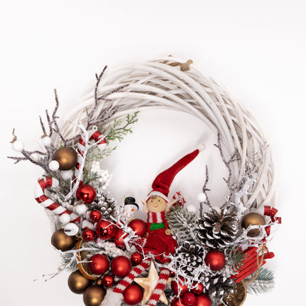 Coroniță Crăciun "Playful Elf" pe Lemn Natural Alb