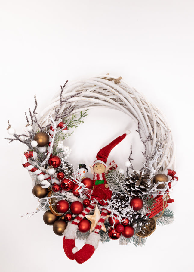 Coroniță Crăciun "Playful Elf" pe Lemn Natural Alb