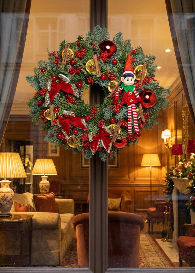 Coroniță de Crăciun Artizanală „The Elf’s Festive Welcome”