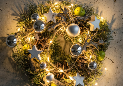 Coroniță de Crăciun Artizanală „Silver Star & Winter Orchard”