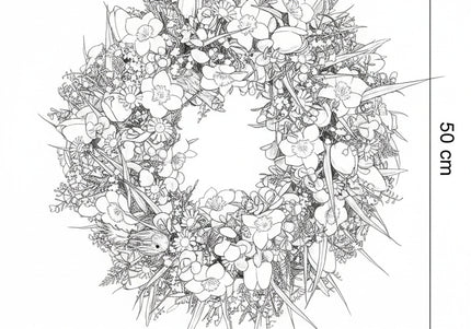 Coroniță florală „Spring Meadow” – decor natural cu flori albe, galbene și accente verzi