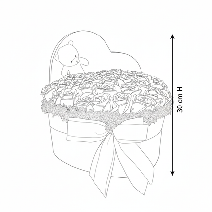 Aranjament Inimă Lux Trandafiri Săpun Roșii, Ursulet Alb