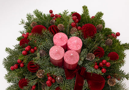 Aranjament Crăciun Advent "Velvet Crimson" din brad Nobilis