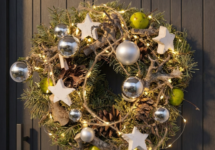 Coroniță de Crăciun Artizanală „Silver Star & Winter Orchard”