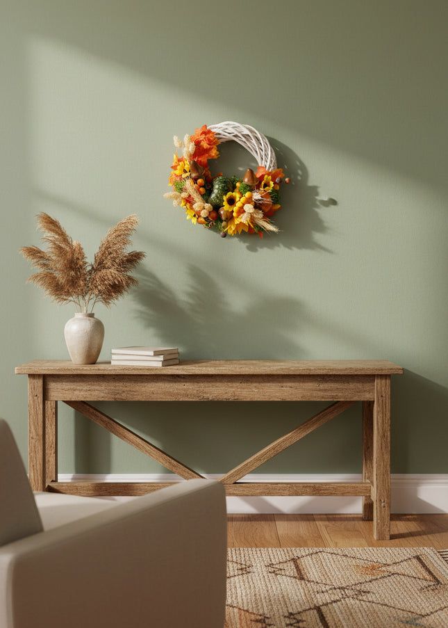 Coroniță Handmade „Autumn Forest Tale” – Aranjament cu Dovleci, Ciuperci și Spice pe Bază de Răchită Albă