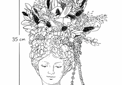 Aranjament floral „Velvet Muse” în bust sculptural – protea, hortensie și accente botanice