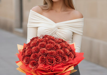 Buchet Gigant "Birthday Girl" cu 101 Trandafiri și Sclipici