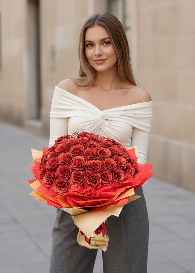 Buchet Gigant "Birthday Girl" cu 101 Trandafiri și Sclipici
