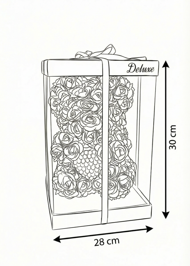 Aranjament de Lux "Ruby Pearl Teddy" în Cutie Dior Style