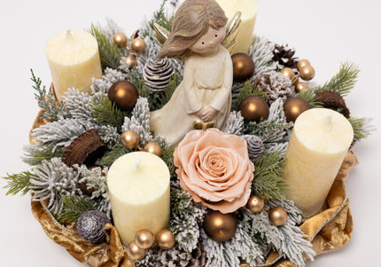 Aranjament Crăciun Advent  "Glow of Angels" cu Trandafir și Catifea