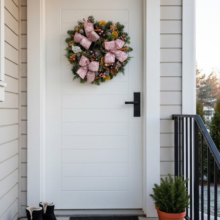 Coroniță Crăciun "Pink Frost Harmony" Mix Brad Natural