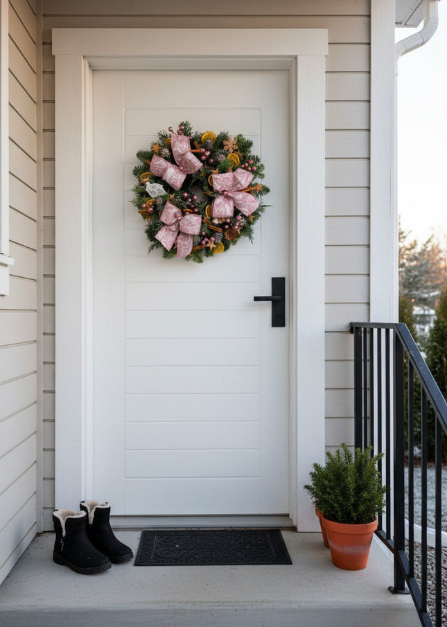 Coroniță Crăciun "Pink Frost Harmony" Mix Brad Natural