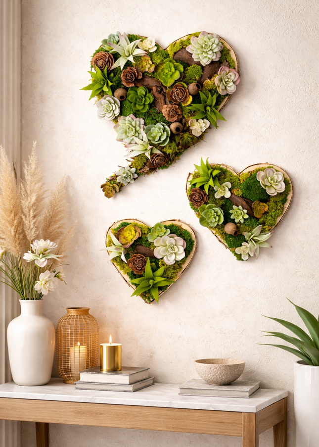 Set 3 tablouri decorative „Green Heart”