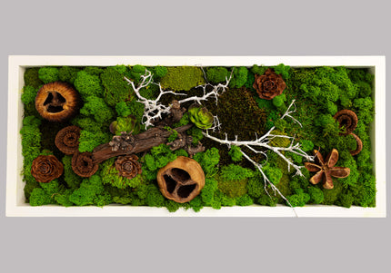 Tablou Biophilic „Forest Moss Panorama” – Panou Decorativ Handmade cu Mușchi, Licheni Stabilizați și Elemente de Pădure