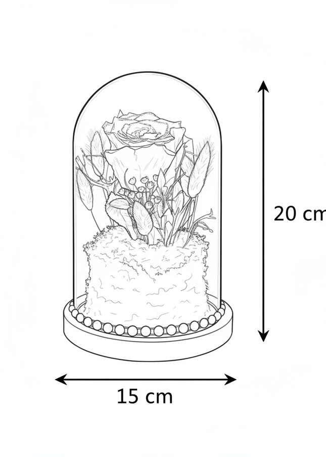 Cupolă Lux Trandafir Criogenat Roșu cu Cristale & Perle