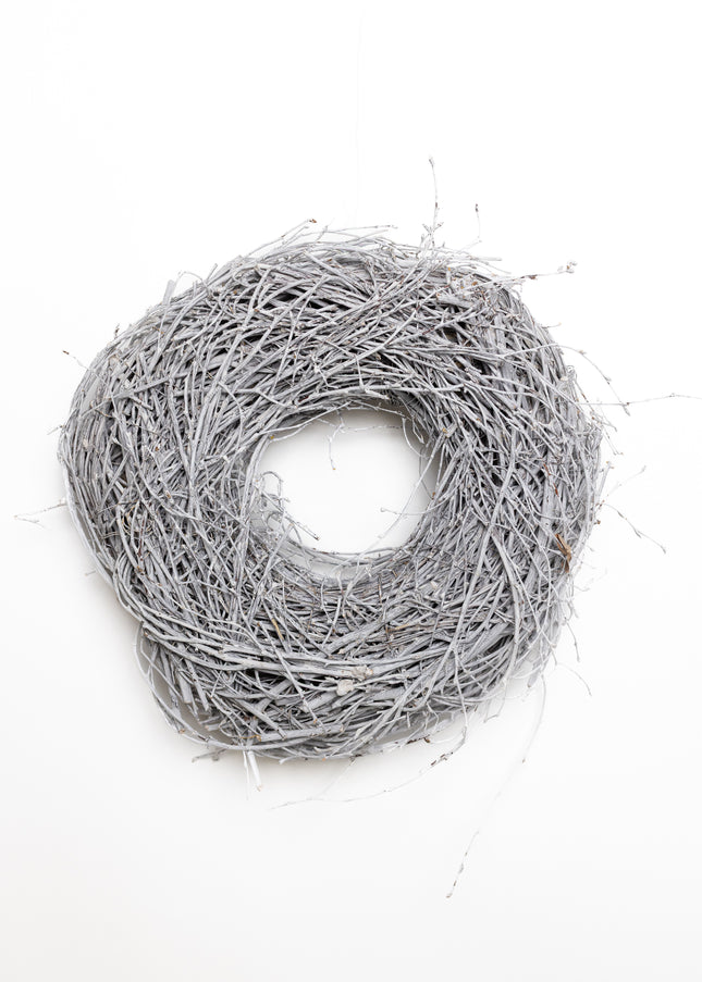 Coroniță din Răchită Vopsită Gri Silver – Bază Aranjament Floral Rustic-Modern