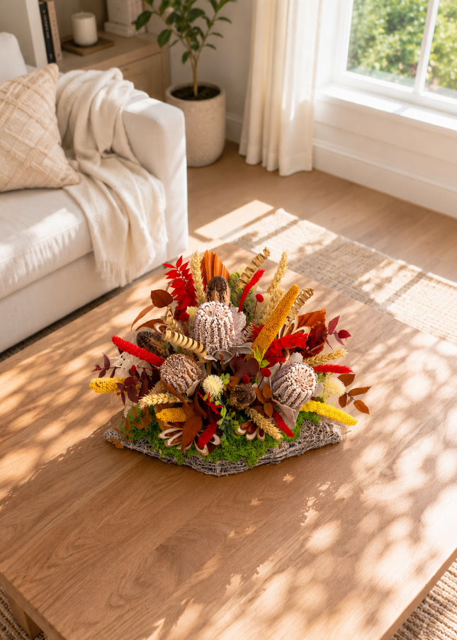 Aranjament floral „Rustic Glow” – compoziție în tonuri calde de toamnă