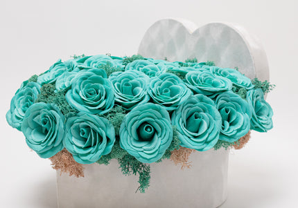 Aranjament de Lux „Turquoise Heart Serenity” în Cutie Inimă