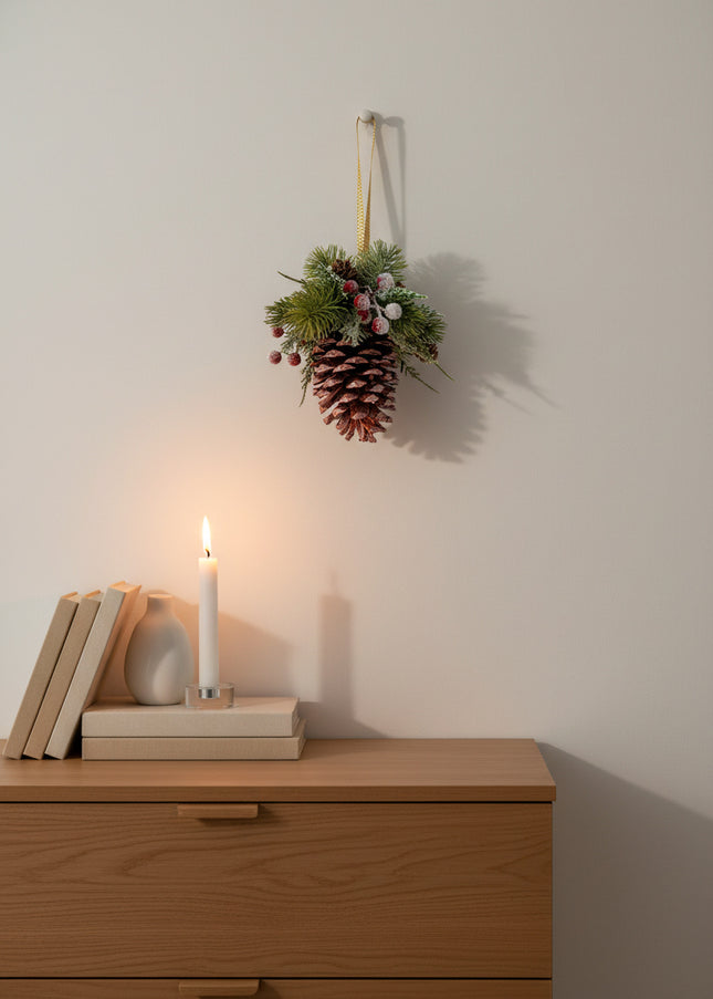 Ornament de Crăciun Artizanal „Crimson Berry & Copper Cone”