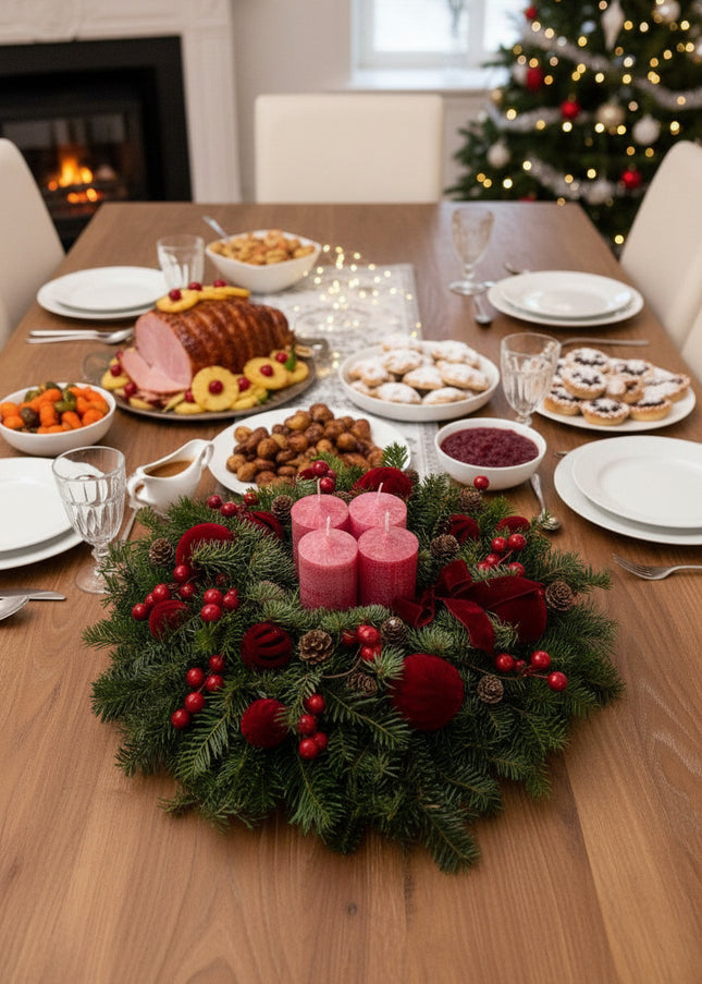 Aranjament Crăciun Advent "Velvet Crimson" din brad Nobilis