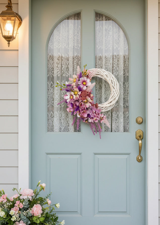 Coroniță din Răchită Albă „Blush Willow & Lavender Crescent”