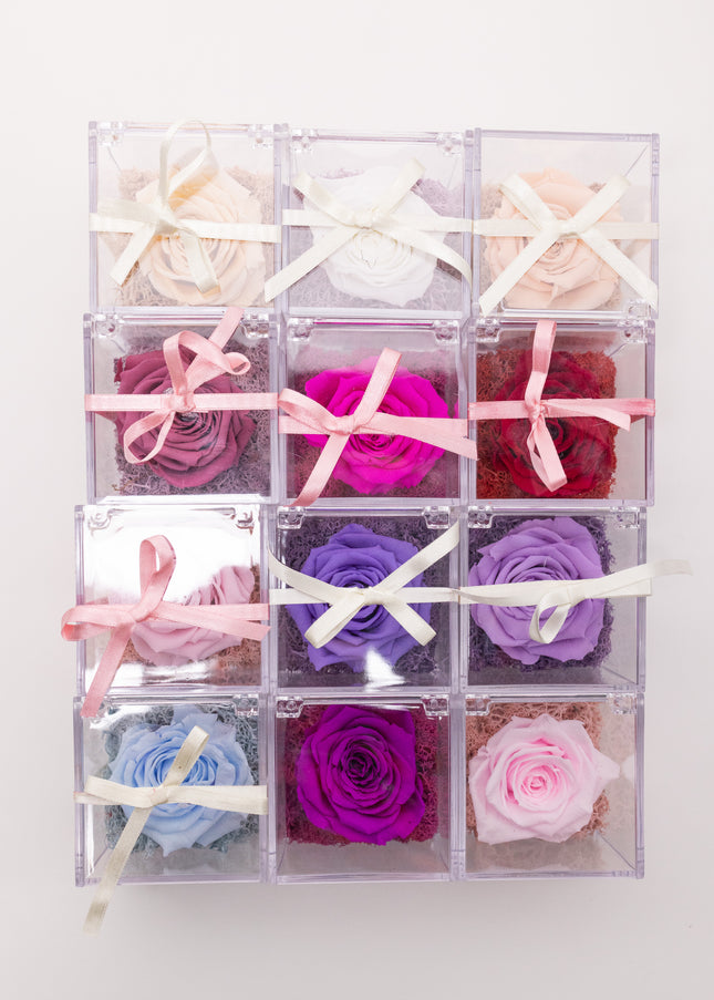 Aranjament de Lux "Amethyst Cube Muse" cu Trandafir Criogenat