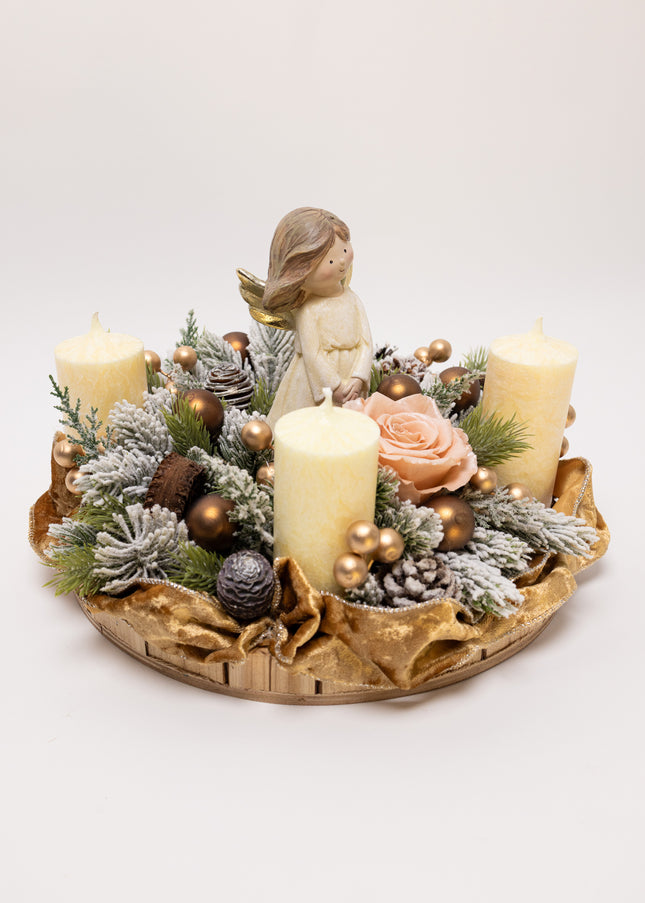 Aranjament Crăciun Advent  "Glow of Angels" cu Trandafir și Catifea