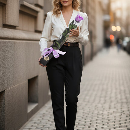 Aranjament de Lux "Amethyst Muse" cu Trandafir pe Tulpină