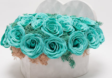 Aranjament de Lux „Turquoise Heart Serenity” în Cutie Inimă