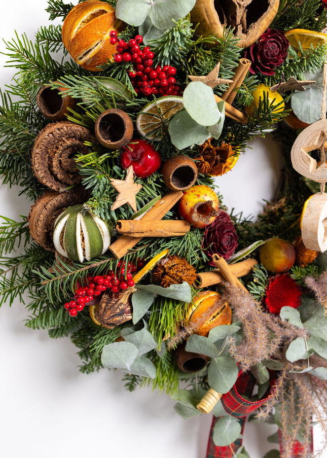 Coroniță Crăciun "Artisan Botanical" cu Flori din Lemn