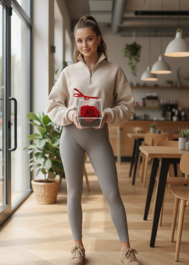 Trandafir Criogenat Roșu în Cutie Acrilică Pătrată