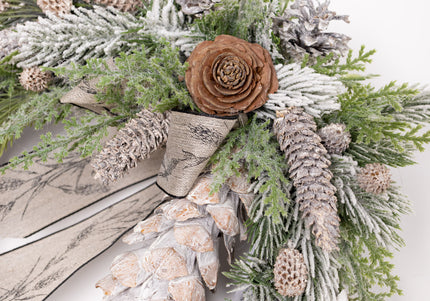 Coroniță Crăciun "Silver Woodland" pe Lemn Împletit Gri